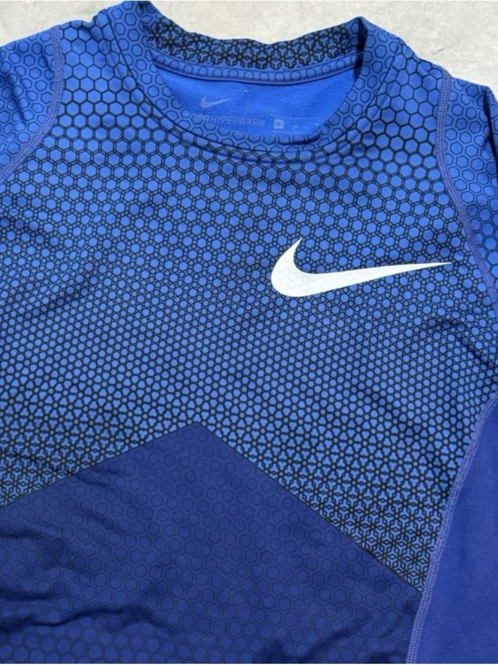 Men's Nike Pro Hyperwarm Fitted Blue/Blk Sleeve Training Shirt Size Med Like New